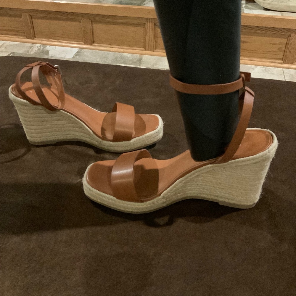 A New Day Brown 8.5 Wedge Platform Sandal Coastal Cottagecore Classic Scandi - Picture 3 of 8